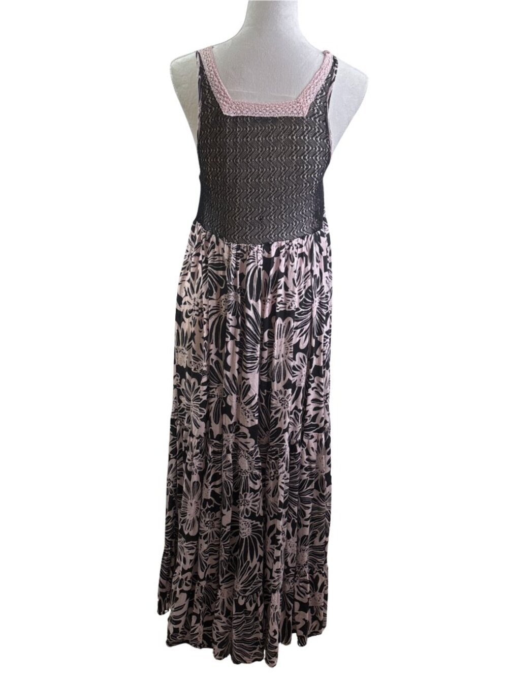 Free People Tiers For You Floral Printed Maxi Dress Pink & Black Size XS - Picture 5 of 10